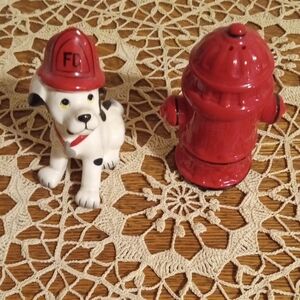 Firefighter Dog and Hydrant Salt and Pepper Shakers